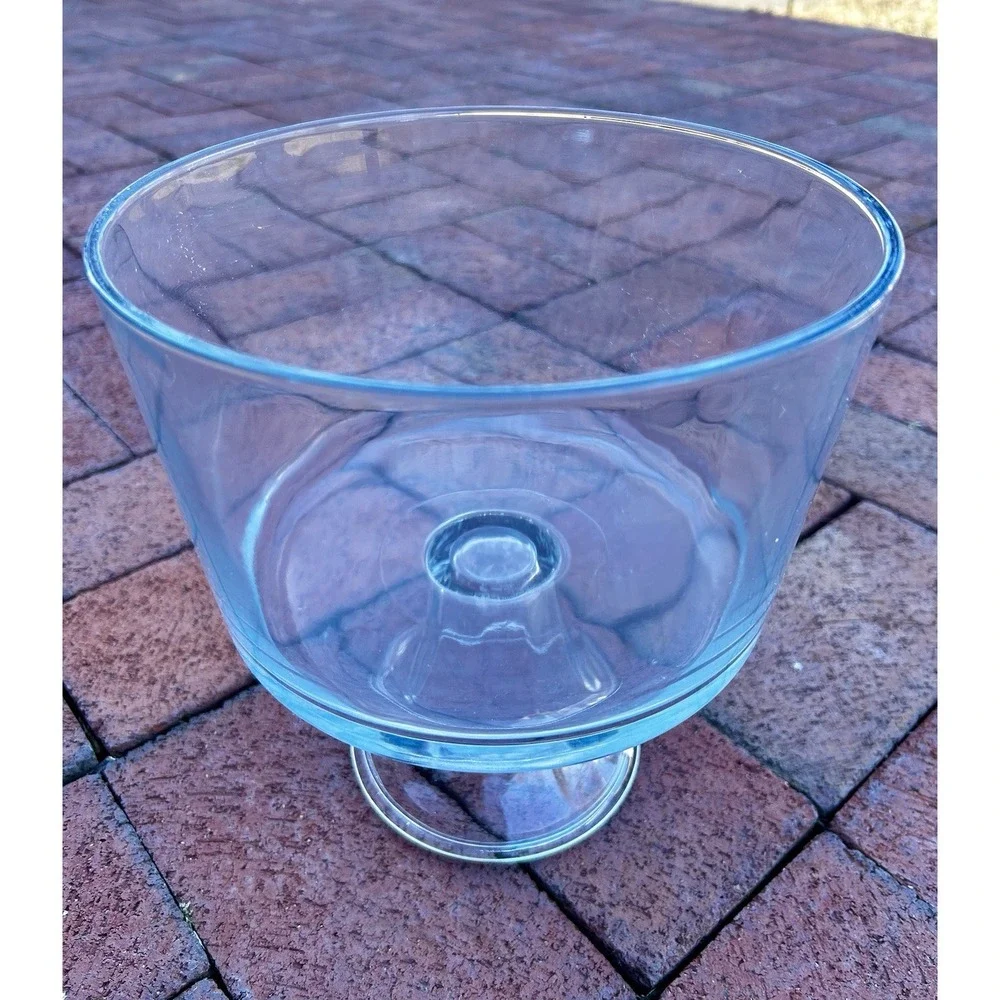 Vintage Crystal Large Footed Trifle Bowl 8X9Clear Thick Crystal Nice Weight